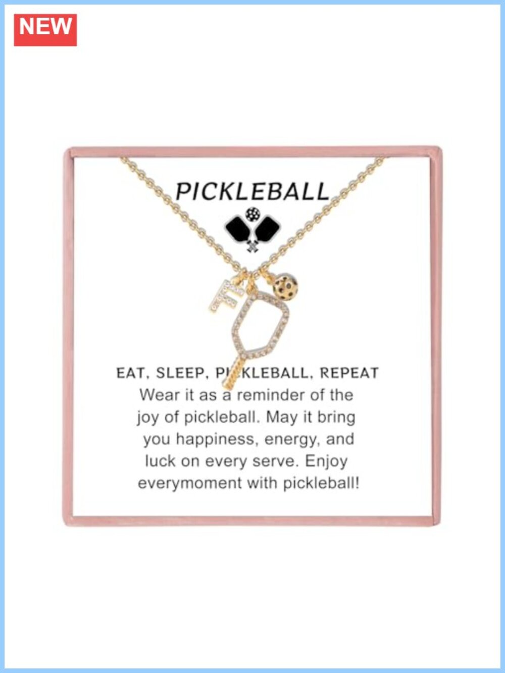 18K Gold Plated Personalized Initial Pickleball Pendant Necklace, Stainless